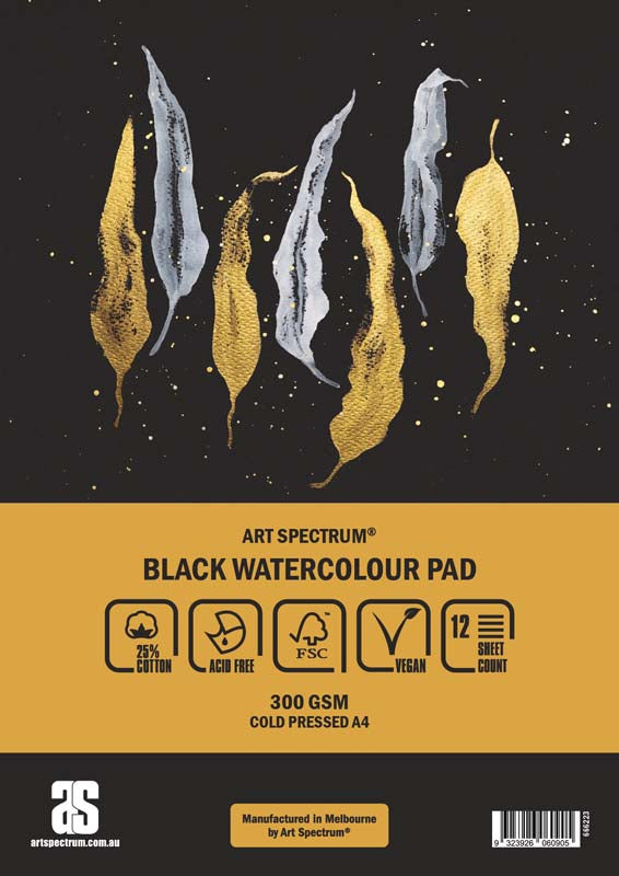 Dark Slate Gray Art Spectrum Black Watercolour Pad 25% cotton, A4 300gsm 12 sheets Pads