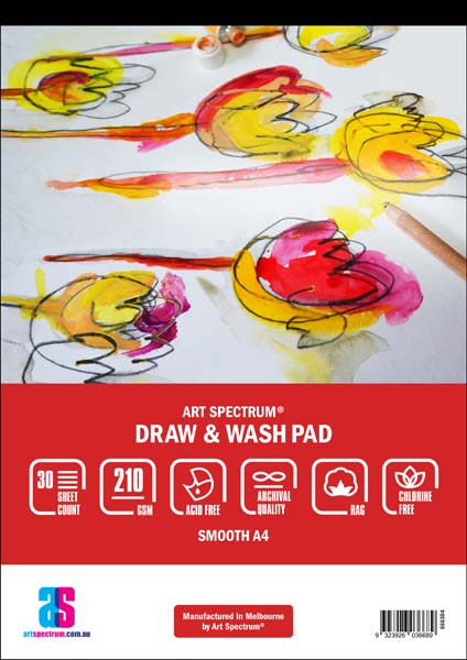 White Smoke Art Spectrum Draw and Wash Pad, A4 210gsm smooth 30 sheet pads Drawing Pads
