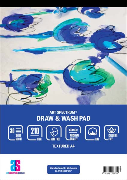 White Smoke Art Spectrum Draw and Wash Pad, A4 210gsm textured 30 sheet pads Drawing Pads