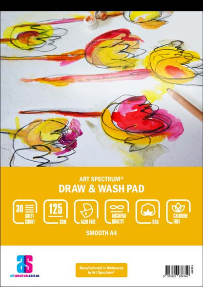 White Smoke Art Spectrum Draw and Wash Pad,  A4 125gsm smooth 30 sheet pads Drawing Pads