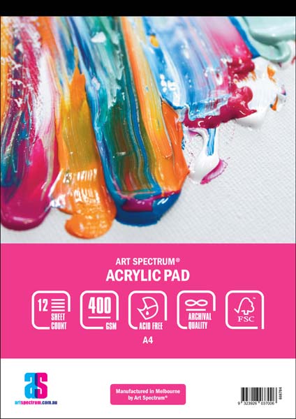 White Smoke Art Spectrum Acrylic Pad,  A4 400gsm 12 sheet pads Acrylic Pads