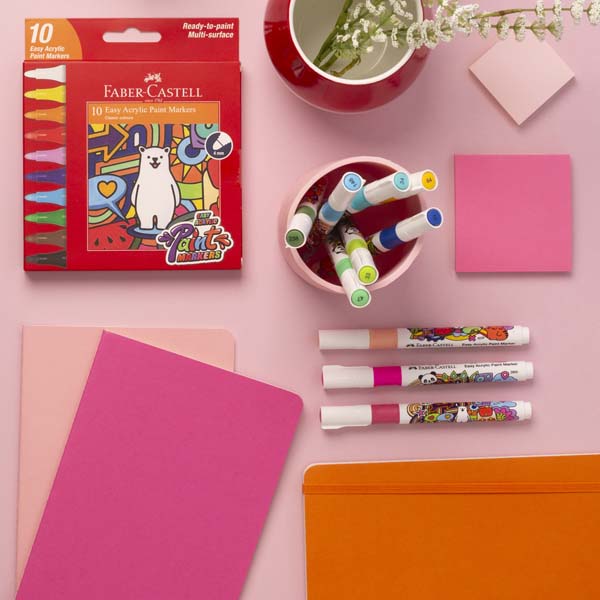 Pale Violet Red Faber Castell Easy Acrylic Paint Markers, Assorted Colours - 10 Pack Kids Markers