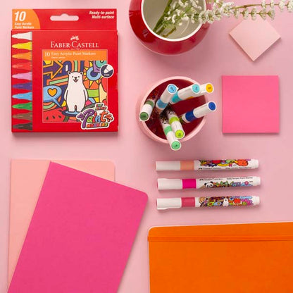 Pale Violet Red Faber Castell Easy Acrylic Paint Markers, Assorted Colours - 10 Pack Kids Markers