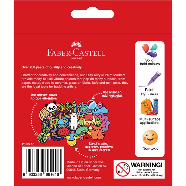 Firebrick Faber Castell Easy Acrylic Paint Markers, Assorted Colours - 10 Pack Kids Markers