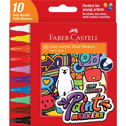 Firebrick Faber Castell Easy Acrylic Paint Markers, Assorted Colours - 10 Pack Kids Markers
