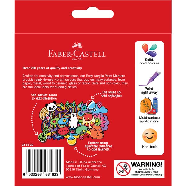 Firebrick Faber Castell Easy Acrylic Paint Markers, Assorted Colours - 20 Pack Kids Markers