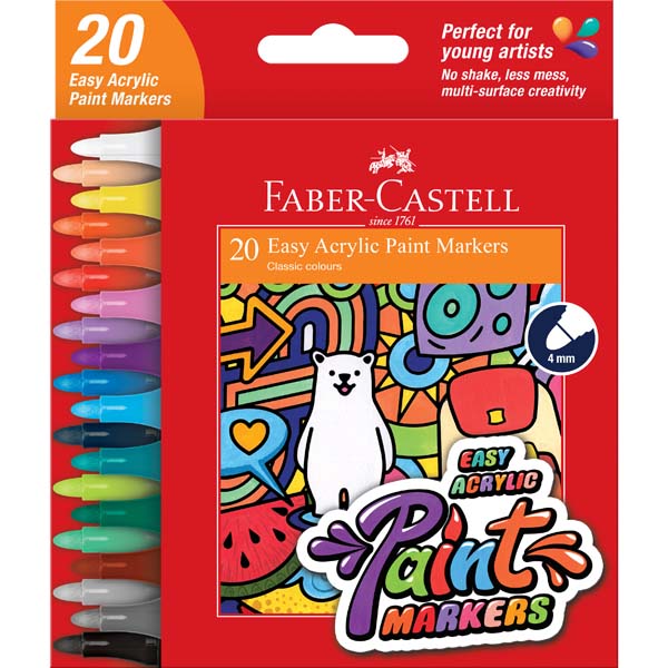 Firebrick Faber Castell Easy Acrylic Paint Markers, Assorted Colours - 20 Pack Kids Markers