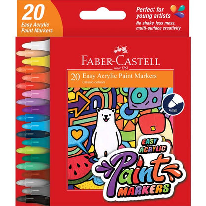 Firebrick Faber Castell Easy Acrylic Paint Markers, Assorted Colours - 20 Pack Kids Markers