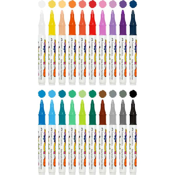 White Smoke Faber Castell Easy Acrylic Paint Markers, Assorted Colours - 20 Pack Kids Markers