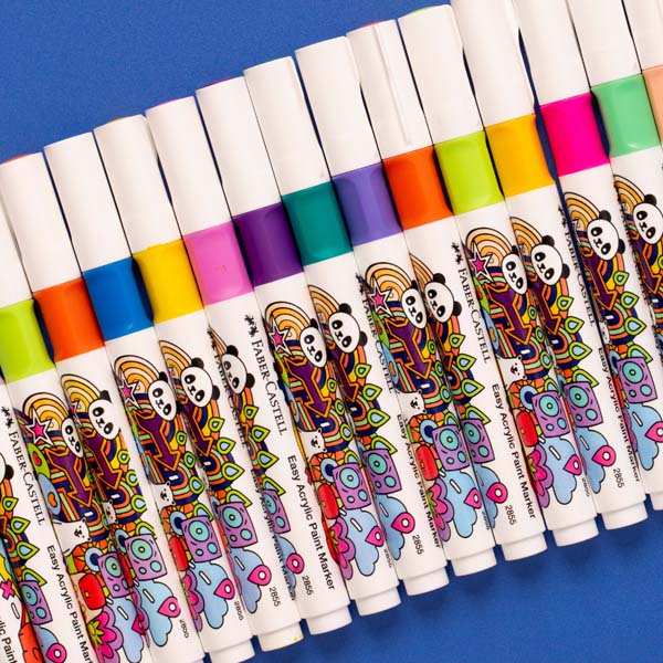 Misty Rose Faber Castell Easy Acrylic Paint Markers, Assorted Colours - 48 Pack Kids Markers
