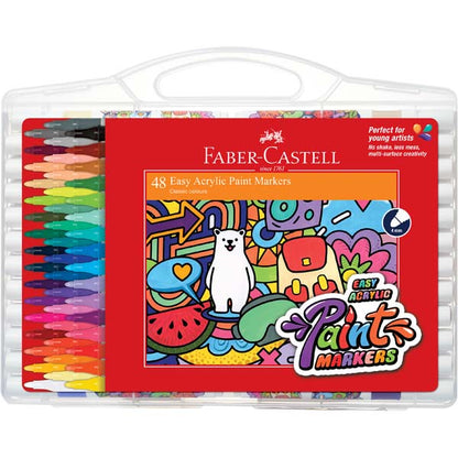 White Smoke Faber Castell Easy Acrylic Paint Markers, Assorted Colours - 48 Pack Kids Markers