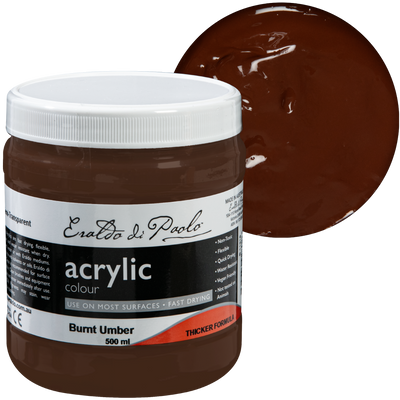Black Eraldo di Paolo Acrylic Paint, Burnt Umber, 500ml Acrylic Paints