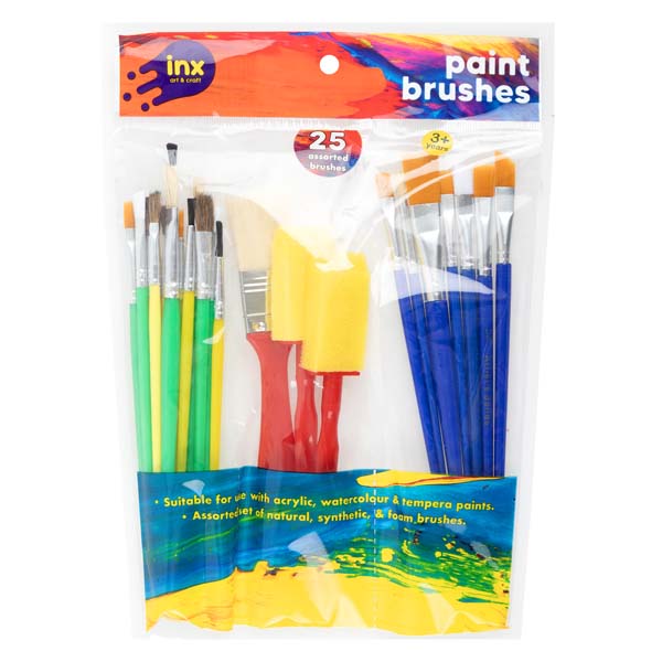 White Smoke Inx Paint Brushes, Assorted Sizes, 25pcs Kids Painting Supplies