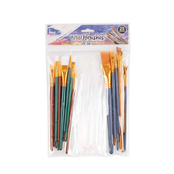 White Smoke Hue Paint Brushes, Assorted Sizes with Spatulas, 25Pc Kids Painting Supplies