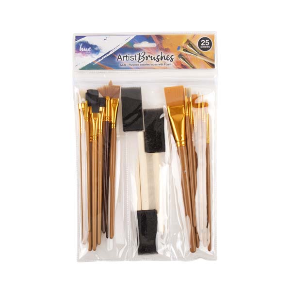 Light Gray Hue Paint Brushes, Assorted Sizes with Foam, 25Pc Kids Painting Supplies