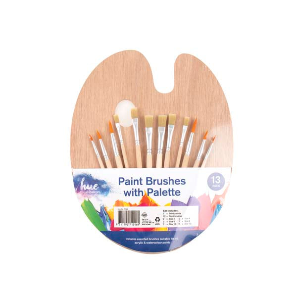 White Smoke Hue Paint Brushes with Pallet, Assorted Sizes, 13Pc Kids Painting Supplies