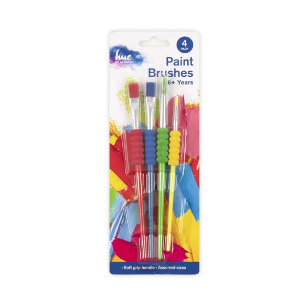 White Smoke Hue Paint Brushes, Assorted Sizes with Soft Grips, 4Pc Kids Painting Supplies
