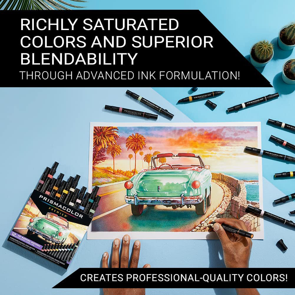 Black Prismacolor Premier Dual-Ended Art Markers – Mid Tones, Set of 12 Pens & Markers