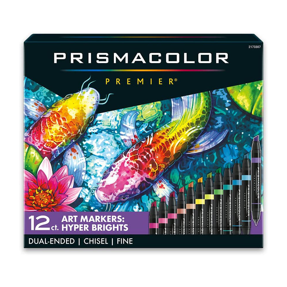 Black Prismacolor Premier Dual-Ended Art Markers – Hyper Brights, Set of 12 Pens & Markers
