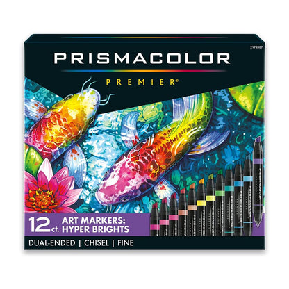 Black Prismacolor Premier Dual-Ended Art Markers – Hyper Brights, Set of 12 Pens & Markers