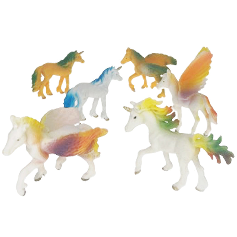 Light Gray Unicorn and Pegasus Set 6pc Animal Toys