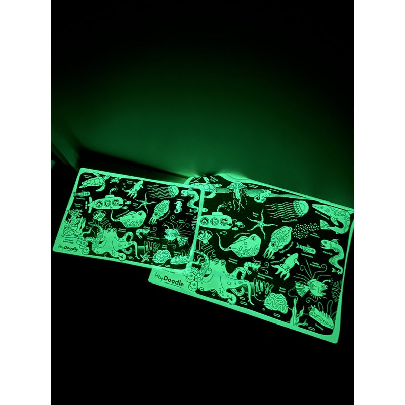 Black HeyDoodle Glow-in-the-Deep Mini Colouring & Doodle Mat, A4 Kids Colouring Books