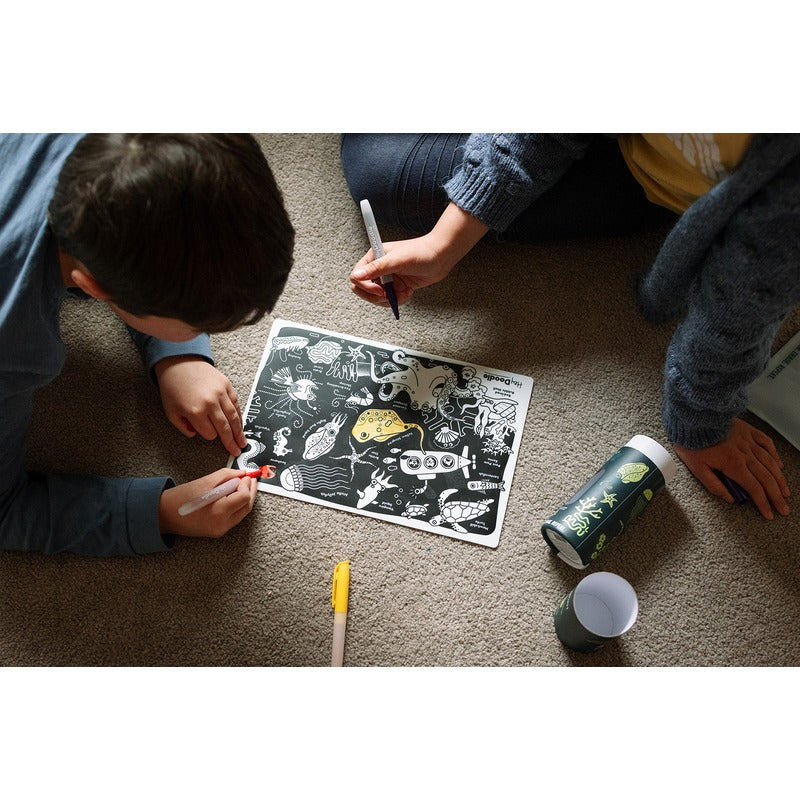 Black HeyDoodle Glow-in-the-Deep Mini Colouring & Doodle Mat, A4 Kids Colouring Books
