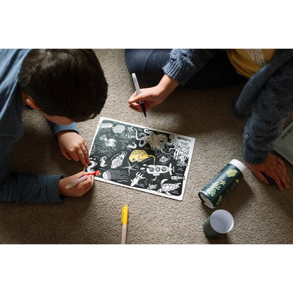 Black HeyDoodle Glow-in-the-Deep Mini Colouring & Doodle Mat, A4 Kids Colouring Books
