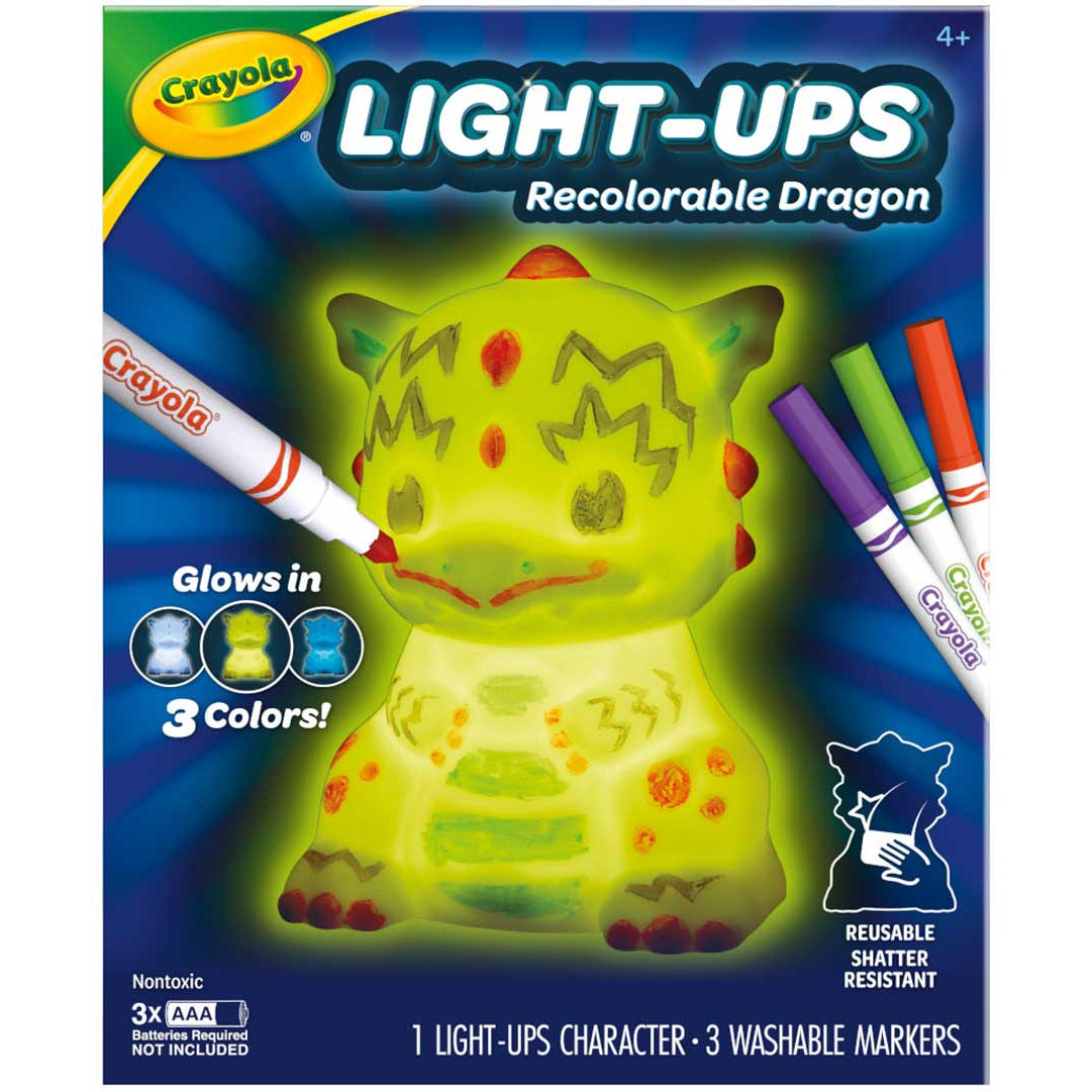 Crayola Light-Ups recolorable dragon kit box, glowing dragon and washable markers