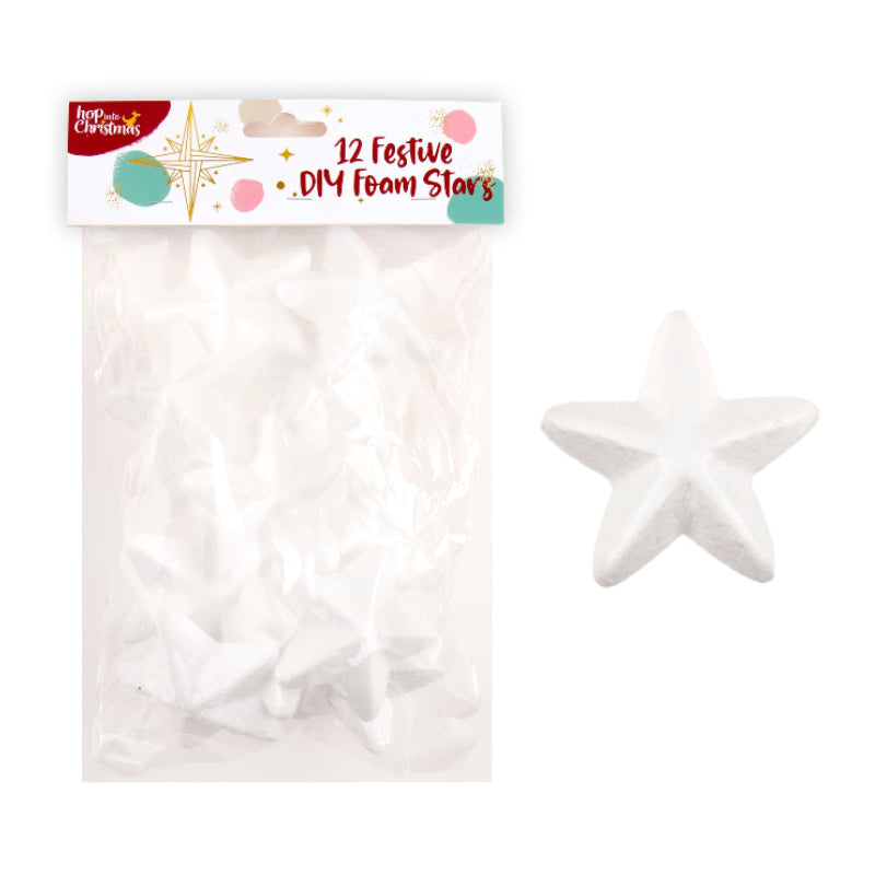 White Smoke Xmas DIY Foam Stars, 12pk 6.5cm Xmas