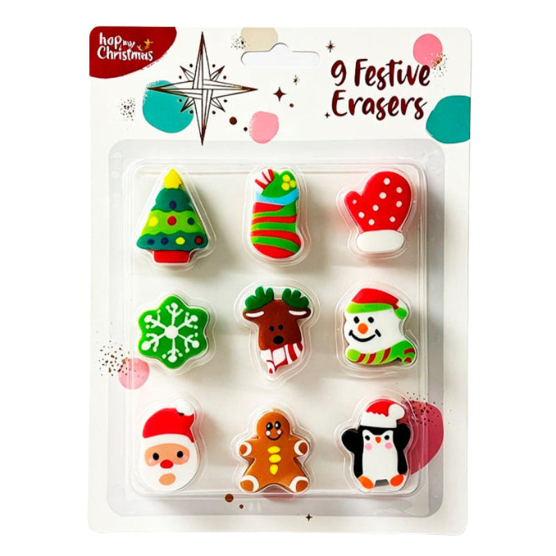 White Smoke Xmas Eraser Pack, 9pk Xmas