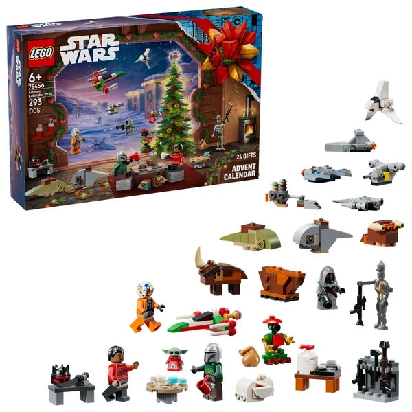 LEGO Star Wars advent calendar set with mini figures and small builds on display