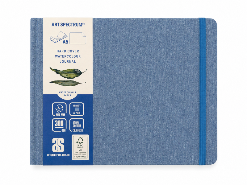 Slate Gray Art Spectrum Watercolour Hard Cover Journal, Blue Linen Cover, A5 Journals & Notebooks