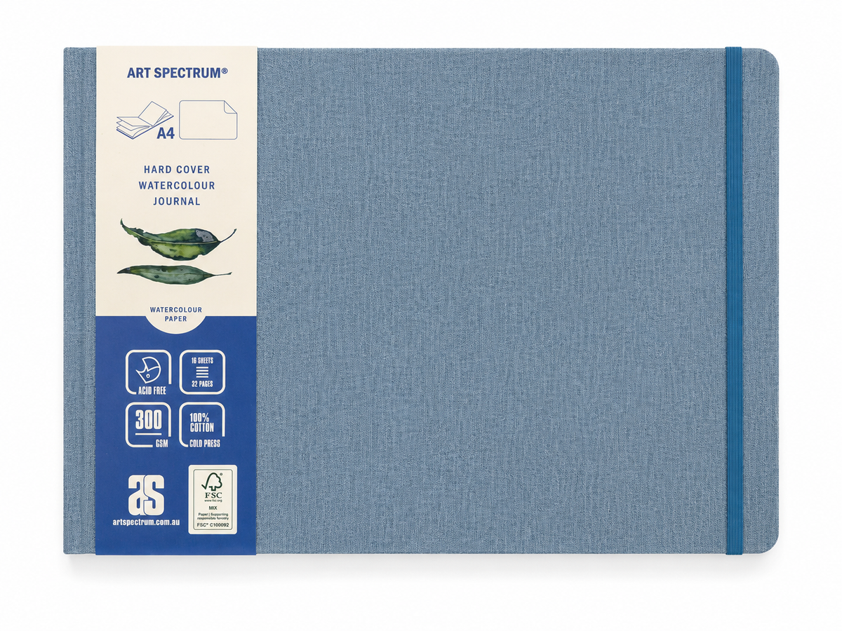 Light Slate Gray Art Spectrum Watercolour Hard Cover Journal, Blue Linen Cover, A4 Journals & Notebooks