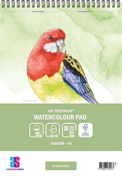 Dark Sea Green Art Spectrum 100% Cotton Watercolour Spiral Bound Pad, A4 300gsm 30 sheets Pads