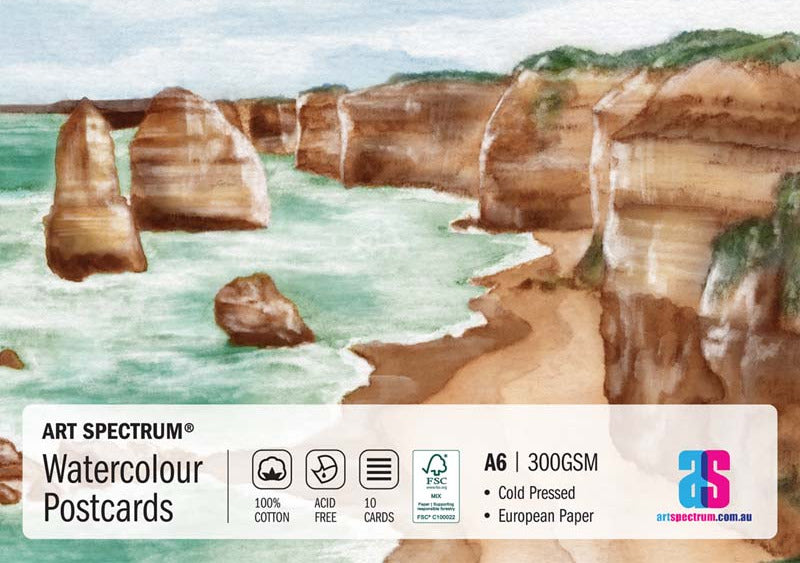 White Smoke Art Spectrum 100% Cotton Watercolour Postcards, A6 300gsm, 10 cards Pads