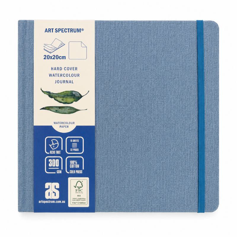 Light Slate Gray Art Spectrum Watercolour Hard Cover Journal, Blue Linen Cover, 20X20cm Journals & Notebooks