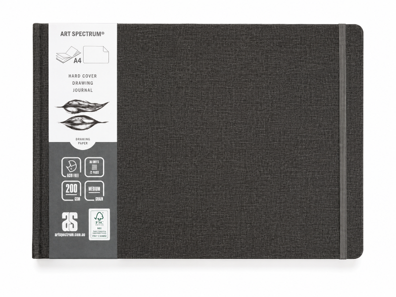 Dark Slate Gray Art Spectrum Drawing Hard Cover Journal, Charcoal Linen Cover, A4 Journals & Notebooks