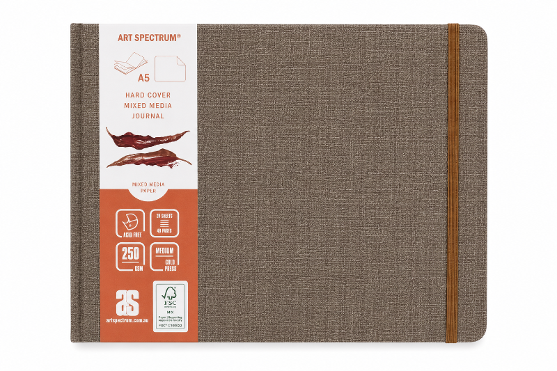 Dim Gray Art Spectrum Mixed Media Hard Cover Journal, Tan Linen Cover, A5 Journals & Notebooks