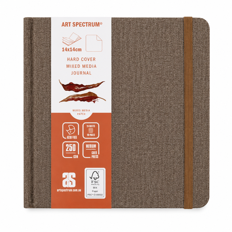 Dark Olive Green Art Spectrum Mixed Media Hard Cover Journal, Tan Linen Cover, 14X14cm Journals & Notebooks