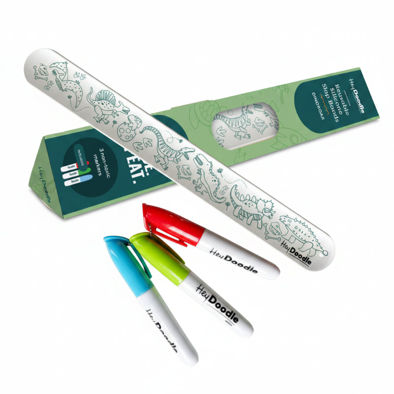 White Smoke HeyDoodle DinoRoar Sketchband - Reusable Colouring & Doodle Slap Bracelet Kids Colouring Books