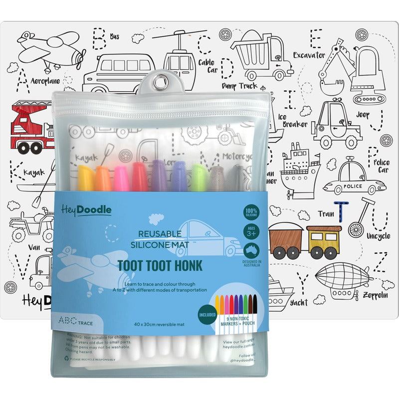 White Smoke HeyDoodle Toot Toot Honk Classic Colouring & Doodle Mat, A3 Kids Colouring Books