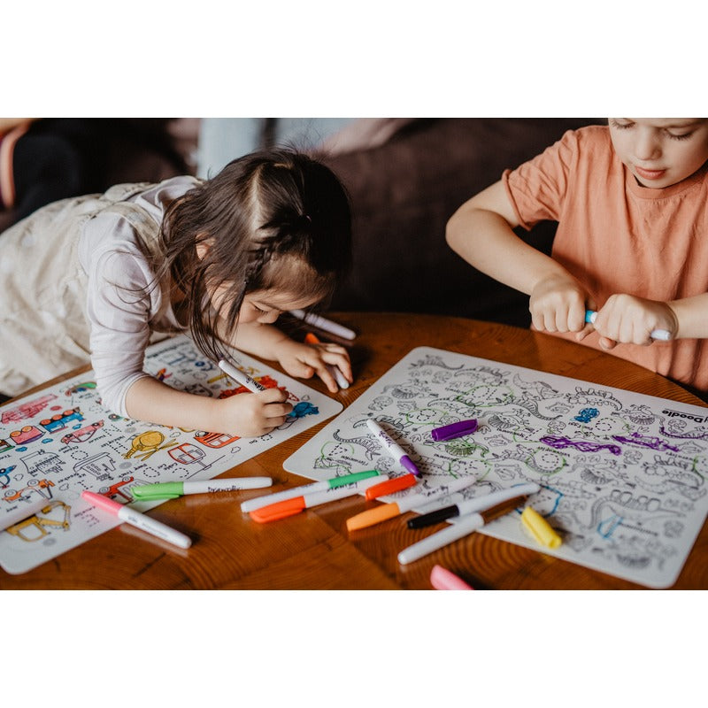 Black HeyDoodle Toot Toot Honk Classic Colouring & Doodle Mat, A3 Kids Colouring Books