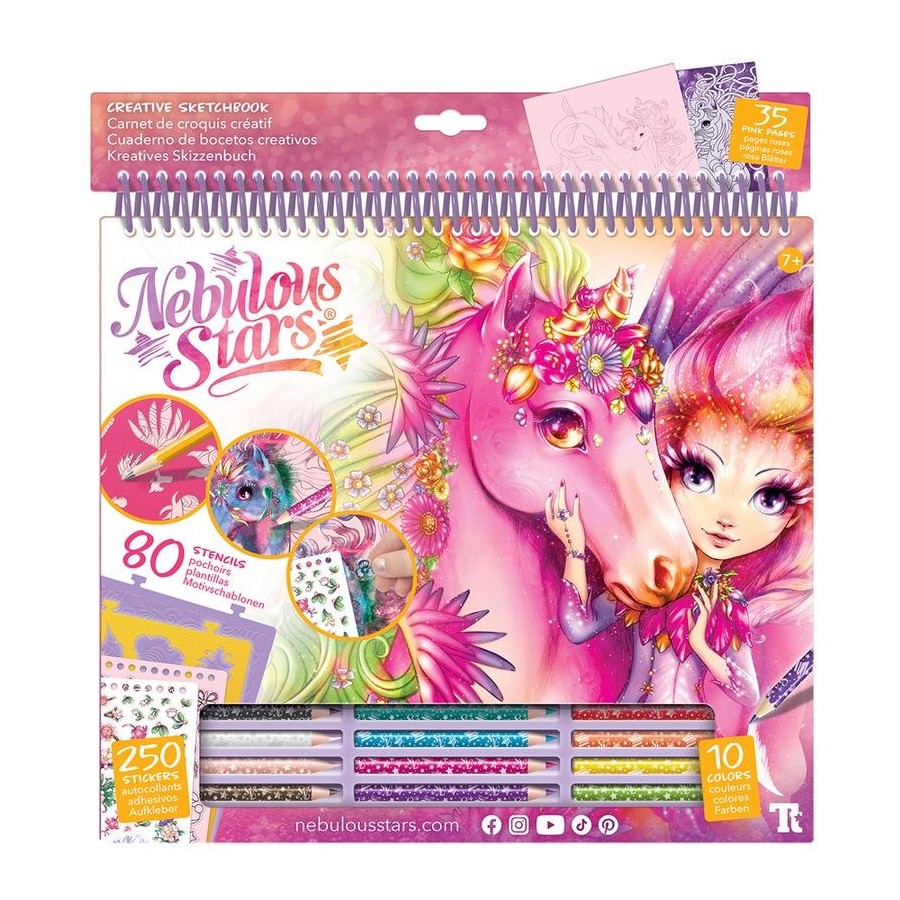 Large creative sketchbook by Nebulous Stars, forest-themed cover with unicorn art