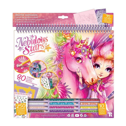 Large creative sketchbook by Nebulous Stars, forest-themed cover with unicorn art