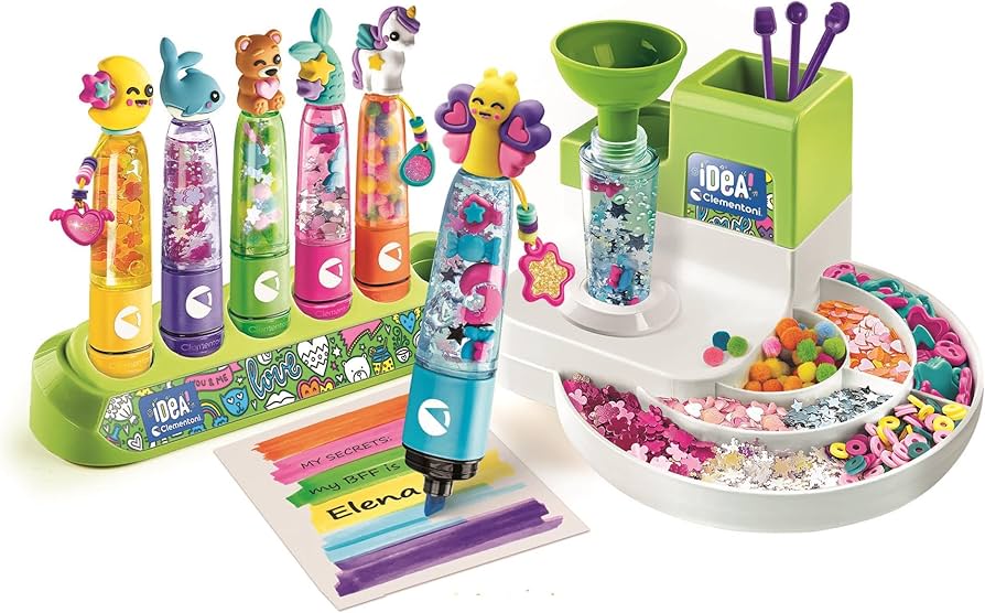 Highlighter studio set with green dispenser, colorful ink bottles, and markers