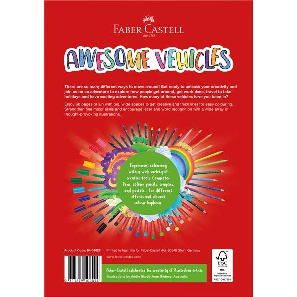 Firebrick Faber Castell Awesome Vehicles Colouring Book, A4 - 60 Pages Kids Colouring Books