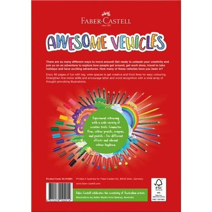 Firebrick Faber Castell Awesome Vehicles Colouring Book, A4 - 60 Pages Kids Colouring Books
