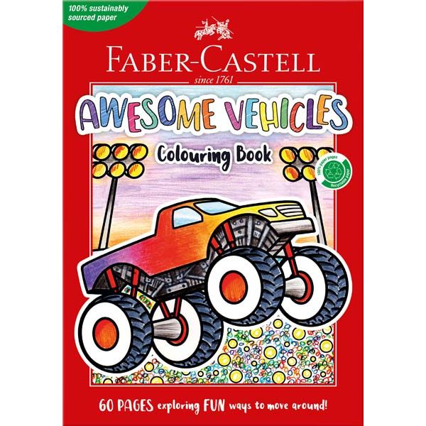Firebrick Faber Castell Awesome Vehicles Colouring Book, A4 - 60 Pages Kids Colouring Books