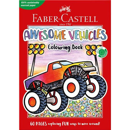 Firebrick Faber Castell Awesome Vehicles Colouring Book, A4 - 60 Pages Kids Colouring Books